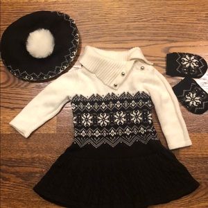 Janie & Jack sweater Dress, Hat, Mittens